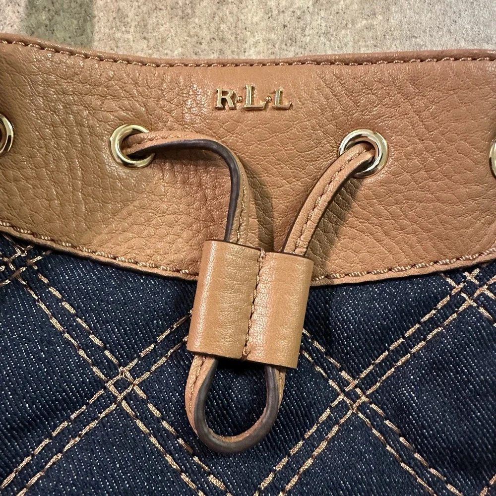 Lauren Ralph Lauren Medium Denim leather crosstitch bag Designer‎ soldout